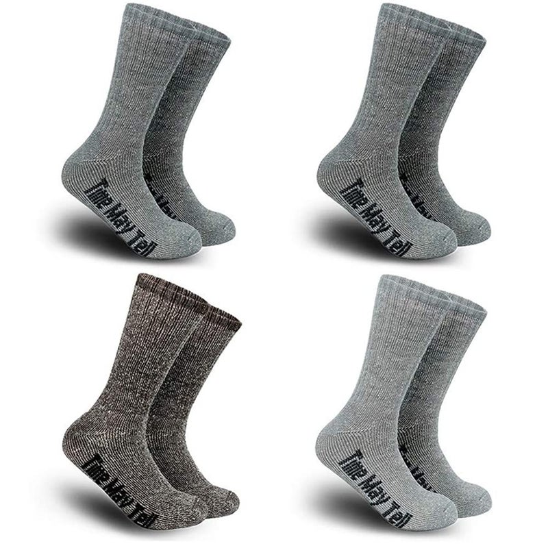 Time May Tell Mens Merino Wool Hiking Cushion Socks Thermal Warm Crew Winter Boot Socks Pack (2Dark grey,Light grey,Brown(4 pairs), US Size 9-13) - Image 1